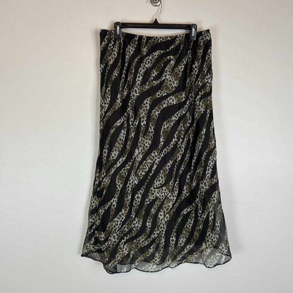 Midi Skirt XL 16 Grunge Zebra Animal Print Ruffle Hem Fairy Boho Leopard Vintage